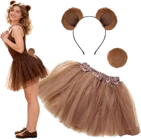 Kirei Sui Brown Bear Costume for Women Ears Headband, Tail & Soft Lined Tutu Halloween Christmas Party Accessories in Saudi Arabia