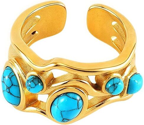 Turquoise Ring, 18K Gold Plated Western Rings for Women, Adjustable Turquoise Ring for Men, Boho Gold Statement Ring for Turquoise Jewelry (Statement) in Saudi Arabia