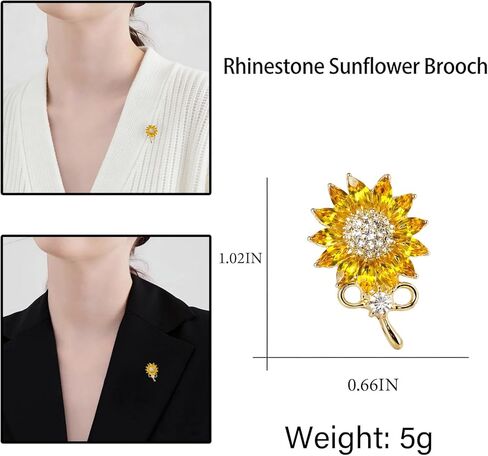 Yellow Sunflower Rhinestone Brooch Pins Crystal Sun Flower Brooches and Pins for Women Fashion Jewelry Gift in Saudi Arabia