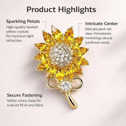 Yellow Sunflower Rhinestone Brooch Pins Crystal Sun Flower Brooches and Pins for Women Fashion Jewelry Gift in Saudi Arabia