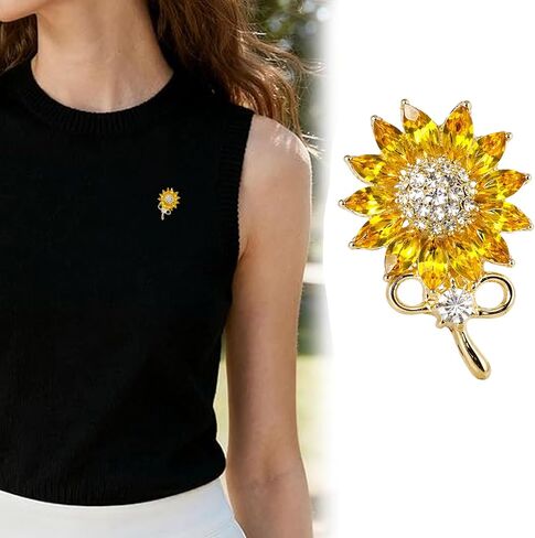 Yellow Sunflower Rhinestone Brooch Pins Crystal Sun Flower Brooches and Pins for Women Fashion Jewelry Gift in Saudi Arabia