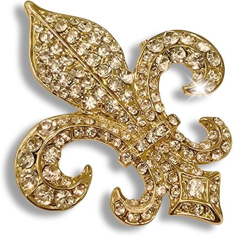 Fleur-de-lis Pin Brooch Gold Tone Crystals for Her Women Mom in Kuwait