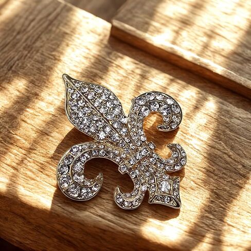 Fleur-de-lis Pin Brooch Gold Tone Crystals for Her Women Mom in Kuwait