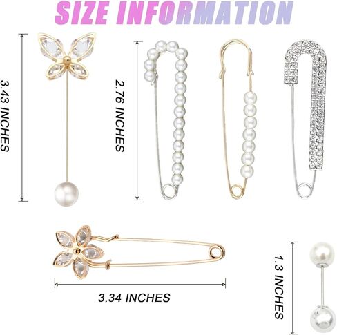 10 PCS Crystal Brooch Pins Set Fashion Pearl Sweater Shawl Clips Retro Rhinestone Pearl Pins in Saudi Arabia
