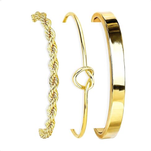 Gold Bracelets for Women 18k Gold Plated Bracelet Stack Bangle Cuff Bracelet Set for Women Non Tarnish Beaded/Paperclip/Cuban Link Chain Bracelets Jewelry for Women Trendy in Kuwait
