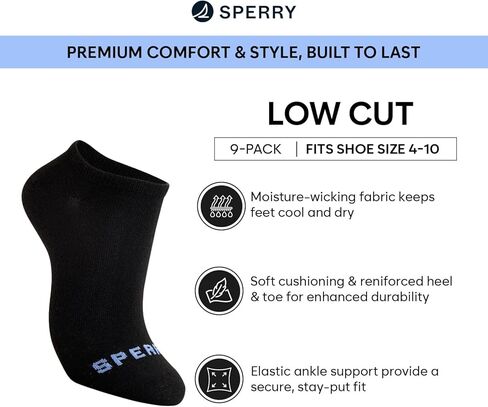 Sperry Women's 9-Pack Low Cut Ankle Socks – Breathable, Moisture-Wicking, Cushioned, No-Show Fit for Everyday & Athletic Wear in Saudi Arabia