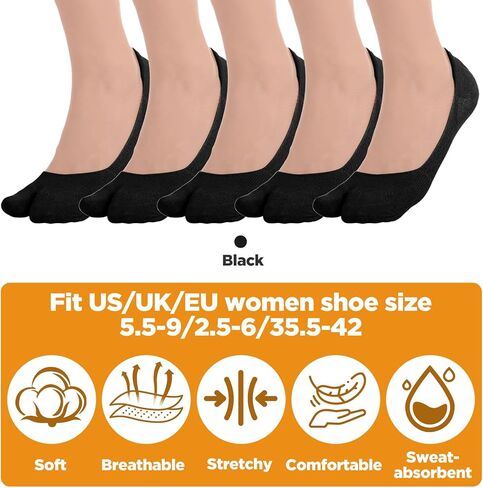 جوارب تابي، 5 أزواج من الجوارب ذات الوجه بالتخبط، جورب تابي للنساء منقسم عند أصابع القدم، جورب قطني مسطح، جورب قارب أسود، قصة منخفضة للأحذية الرياضية، جوارب غير مرئية، لا تظهر جوارب مضحكة in Kuwait
