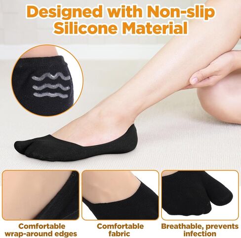 جوارب تابي، 5 أزواج من الجوارب ذات الوجه بالتخبط، جورب تابي للنساء منقسم عند أصابع القدم، جورب قطني مسطح، جورب قارب أسود، قصة منخفضة للأحذية الرياضية، جوارب غير مرئية، لا تظهر جوارب مضحكة in Kuwait