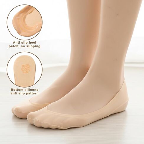 6 Pairs No Show Socks for Women, Ultra Low Cut Invisible Socks for Flats Non Slip Liner Sock for Spring Summer (Black and Skin) in Kuwait