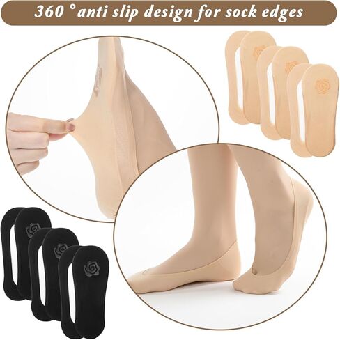 6 Pairs No Show Socks for Women, Ultra Low Cut Invisible Socks for Flats Non Slip Liner Sock for Spring Summer (Black and Skin) in Kuwait