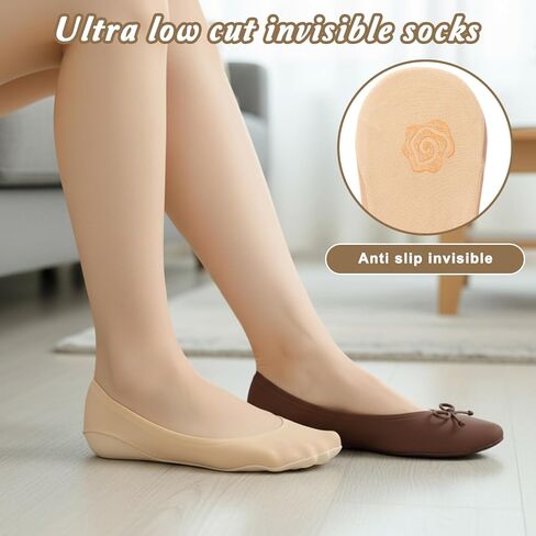 6 Pairs No Show Socks for Women, Ultra Low Cut Invisible Socks for Flats Non Slip Liner Sock for Spring Summer (Black and Skin) in Kuwait