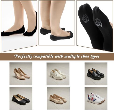 6 Pairs No Show Socks for Women, Ultra Low Cut Invisible Socks for Flats Non Slip Liner Sock for Spring Summer (Black and Skin) in Kuwait