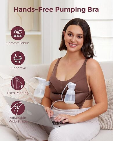 Momcozy Hands-Free Pumping & Nursing Bra, All-in-One Breastfeeding Pump Bra, Fixed Padding for Shape & Support Chocolate in Saudi Arabia