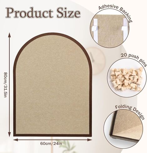 Large Cork Board Alternative, 23.6" x 31.5" Arch Felt Bulletin Board with 20 Wooden Pushpins & Safe Removable Adhesive Tabs, Display Board for School, Home, Office Boho Wall Decor(B-pinse) in Kuwait