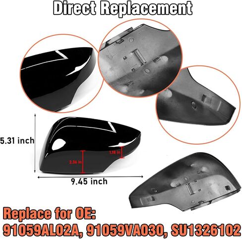 قطعة واحدة من Yumzeco متوافقة مع غطاء مرآة Subaru WRX/Impreza/Crosstrek/Legacy/Outback، غطاء مرآة Subaru جانب السائق مع مشبك خفيف بديل لـ 91059VA030 SU1326102 (يسار، أسود لامع) in Kuwait