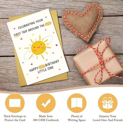 Qiliji First Birthday Card for Baby Boy or Girl, Happy 1st Birthday Card for Daughter Son Granddaughter Grandson Niece Nephew, Celebrating Your First Trip Around the Sun Little One in Saudi Arabia