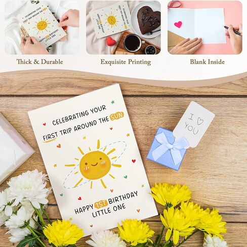 Qiliji First Birthday Card for Baby Boy or Girl, Happy 1st Birthday Card for Daughter Son Granddaughter Grandson Niece Nephew, Celebrating Your First Trip Around the Sun Little One in Saudi Arabia