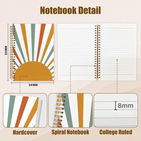 WUCHJ Boho Sunshine Notebook, Mid Century Modern Sun Sunset Sunrise Journal, Orange Green Sun Sunshine Notebook Journal for Note Taking, Boho Gifts for Women Men, 5.5x8.3 Inch in Saudi Arabia
