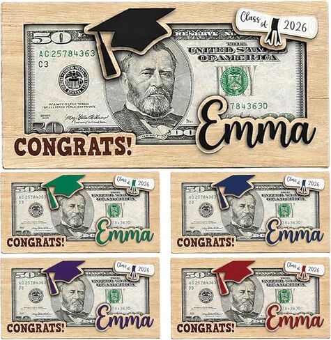 Personalized Wooden Graduation Money Holder, Graduation Gift for Class of 2026, Custom Money Holder for College, Senior, and University Graduates, Unique Idea | 2 in Kuwait