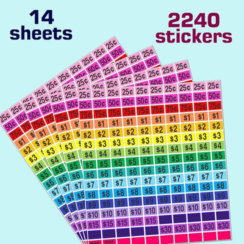 2400 قطعة من ملصقات بيع المرآب، ملصقات أسعار بيع ساحة 1/2 بوصة × 3/4 بوصة، بطاقات أسعار مستطيلة مطبوعة مسبقًا وقابلة للإزالة لسوق السلع المستعملة in Kuwait