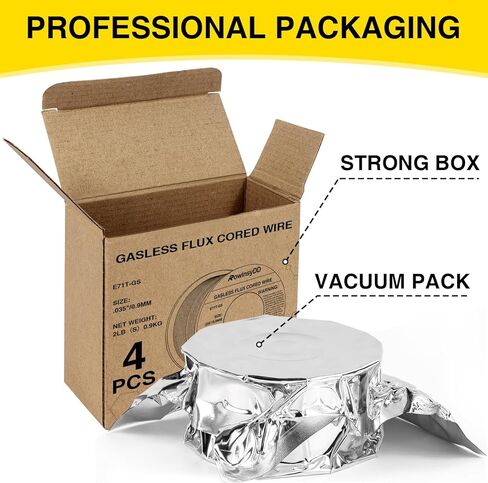 4 Packs 035 Flux Core Welding Wire, E71T-GS Gasless Mild Carbon Steel Mig Welding Wire, 2-Pound Spool Flux Core Wire Compatible with Most Welder in Kuwait