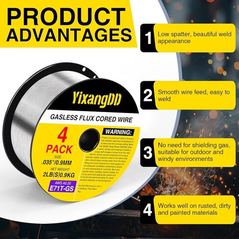 4 Packs 035 Flux Core Welding Wire, E71T-GS Gasless Mild Carbon Steel Mig Welding Wire, 2-Pound Spool Flux Core Wire Compatible with Most Welder in Kuwait