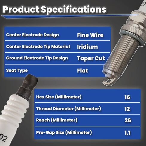 XP5702 Iridium Spark Plugs 4-Pack Compatible with Acura HYUNDAI HONDA KIA MERCEDES-BENZ DODGE GENESIS MITSUBISHI 1.8L 2.0L 2.4L 3.5L 5.5L L4 V6 V8 Replacement for 5787 93911 LKR7AIX in Kuwait