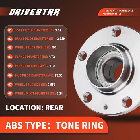 (زوج) 2WD DRIVESTAR 512012 محور العجلة الخلفية ومحمل لسيارة Audi TT 2000-2006، 1998-2010 Volkswagen Beetle، 1999 01 02 03 04 2005 Golf/Jetta، 5 Lug 2x4 w/ABS in Saudi Arabia