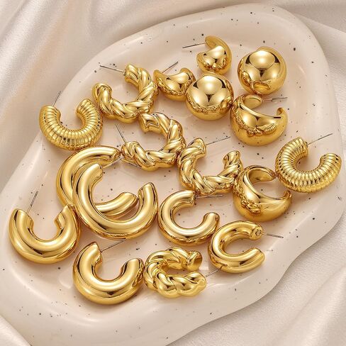 9 Pair Gold Silver Hoop Earrings for Women Hypoallergenic Chunky Gold Earrings Trendy Lightweight Round Ball Earrings Fashion Jewelry Gifts Accessories in Saudi Arabia