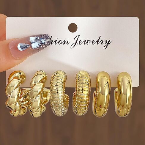 9 Pair Gold Silver Hoop Earrings for Women Hypoallergenic Chunky Gold Earrings Trendy Lightweight Round Ball Earrings Fashion Jewelry Gifts Accessories in Saudi Arabia