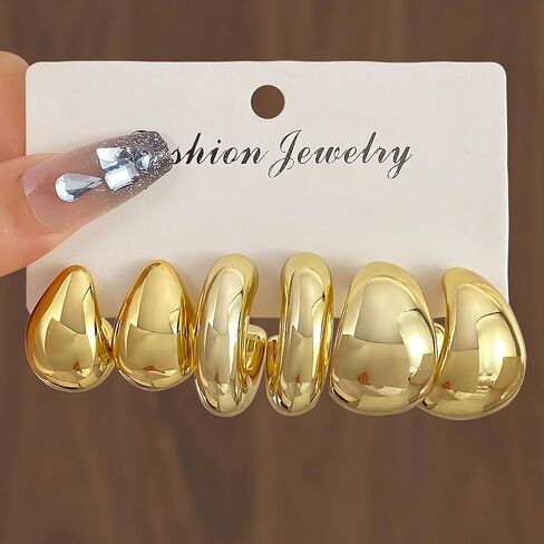 9 Pair Gold Silver Hoop Earrings for Women Hypoallergenic Chunky Gold Earrings Trendy Lightweight Round Ball Earrings Fashion Jewelry Gifts Accessories in Saudi Arabia