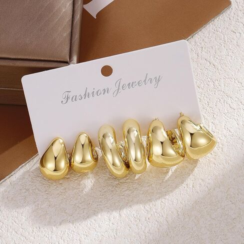 9 Pair Gold Silver Hoop Earrings for Women Hypoallergenic Chunky Gold Earrings Trendy Lightweight Round Ball Earrings Fashion Jewelry Gifts Accessories in Saudi Arabia