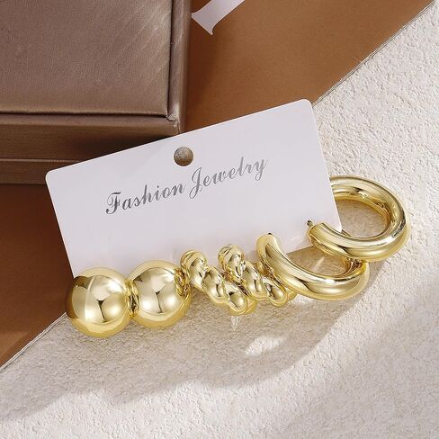 9 Pair Gold Silver Hoop Earrings for Women Hypoallergenic Chunky Gold Earrings Trendy Lightweight Round Ball Earrings Fashion Jewelry Gifts Accessories in Saudi Arabia