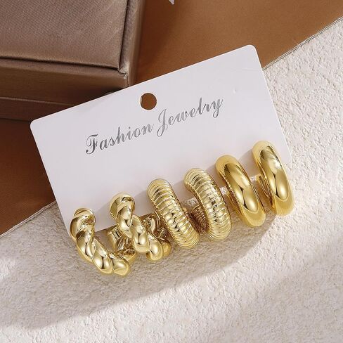 9 Pair Gold Silver Hoop Earrings for Women Hypoallergenic Chunky Gold Earrings Trendy Lightweight Round Ball Earrings Fashion Jewelry Gifts Accessories in Saudi Arabia