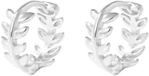 Sterling Silver Small Olive Laurie Branch Leaf Circle Hoop Huggie Earrings in Saudi Arabia