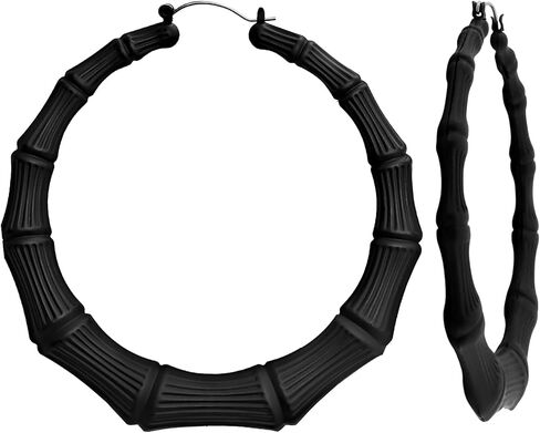 Bamboo Hoop Earrings, Large Hip Hop Bamboo Earrings for Women Gold Plated Statement Oversized Bamboo Hoop Earrings Jewelry Set for Daily Wear Fashion Party Costume 80s/ 90s Rapper Accessories in Kuwait