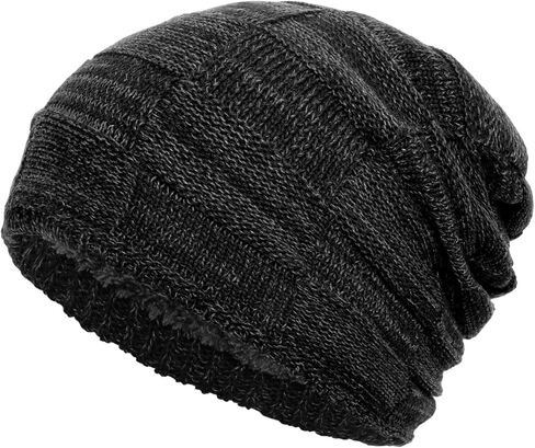 Slouchy Beanies Lightweight Warm Beanies Fleece Lined Hat Unisex Soft Cuffed Thick Knitted Winter Hat Stocking Cap for Men Women Gifts for Cold Weather Black in Kuwait