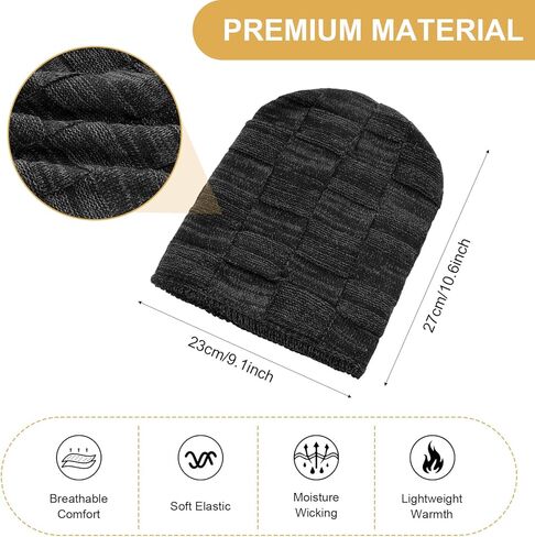 Slouchy Beanies Lightweight Warm Beanies Fleece Lined Hat Unisex Soft Cuffed Thick Knitted Winter Hat Stocking Cap for Men Women Gifts for Cold Weather Black in Kuwait