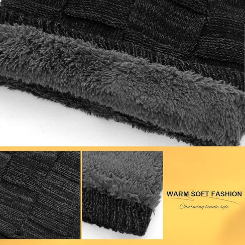 Slouchy Beanies Lightweight Warm Beanies Fleece Lined Hat Unisex Soft Cuffed Thick Knitted Winter Hat Stocking Cap for Men Women Gifts for Cold Weather Black in Kuwait