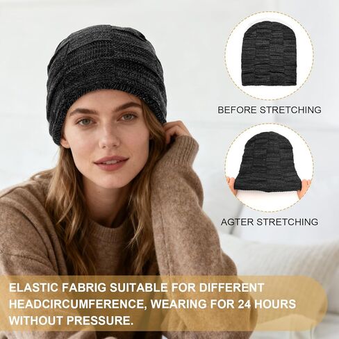 Slouchy Beanies Lightweight Warm Beanies Fleece Lined Hat Unisex Soft Cuffed Thick Knitted Winter Hat Stocking Cap for Men Women Gifts for Cold Weather Black in Kuwait