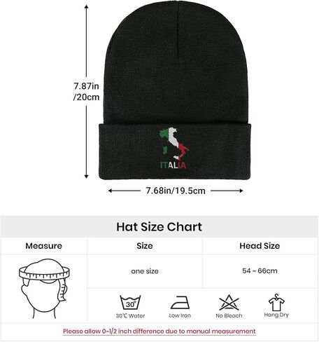 Italian Flag Map Embroidered Winter Beanie, Black Knit Skull Cap, Unisex Stretch Hat in Kuwait