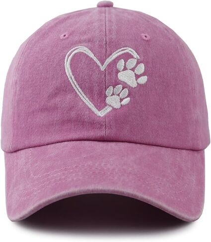 Dog Paw Print with Love Heart Hat for Women Men, Adjustable Embroidered Cotton Dog Lovers Baseball Cap in Saudi Arabia