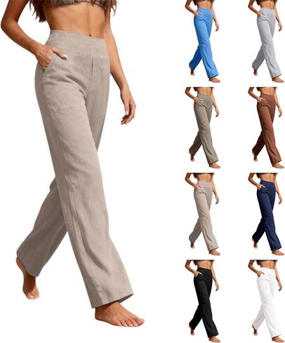 Women Cotton Linen Palazzo Pants,Gauze High Waisted Wide Leg Beach Casual Vacation Trousers,Lightweight Summer Petite Pant in Saudi Arabia
