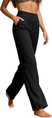 Women Cotton Linen Palazzo Pants,Gauze High Waisted Wide Leg Beach Casual Vacation Trousers,Lightweight Summer Petite Pant in Saudi Arabia