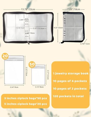 Transparent Jewelry Storage Book - Portable PVC Jewellery Book Organizer Large Capacity with Zipper, Binder and 80 Pcs Ziplock Bags, Ideal for Women Travel in Kuwait
