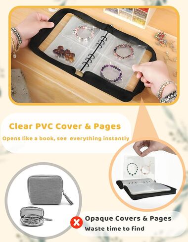 Transparent Jewelry Storage Book - Portable PVC Jewellery Book Organizer Large Capacity with Zipper, Binder and 80 Pcs Ziplock Bags, Ideal for Women Travel in Kuwait