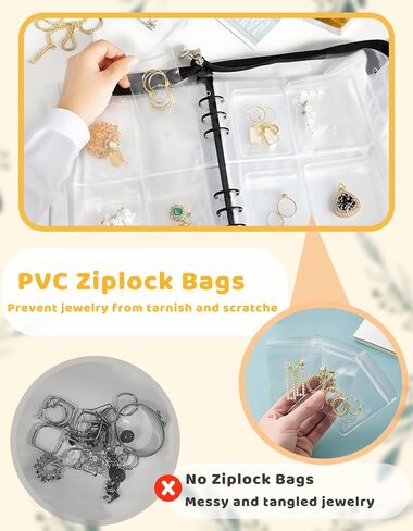 Transparent Jewelry Storage Book - Portable PVC Jewellery Book Organizer Large Capacity with Zipper, Binder and 80 Pcs Ziplock Bags, Ideal for Women Travel in Kuwait