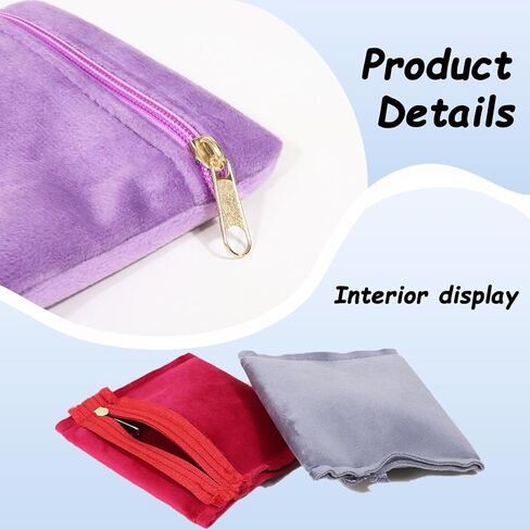 8 Pcs Small Velvet Jewelry Pouches with Zipper, 3.94" X 3.94" Padded Velvet Jewelry Pouch for Bracelets, Earrings, Necklaces, Rings, and Bangles Travel Jewelry Storage, (Mixed color) in Kuwait