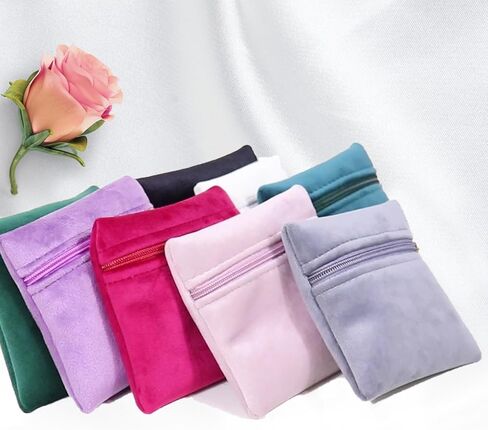 8 Pcs Small Velvet Jewelry Pouches with Zipper, 3.94" X 3.94" Padded Velvet Jewelry Pouch for Bracelets, Earrings, Necklaces, Rings, and Bangles Travel Jewelry Storage, (Mixed color) in Kuwait