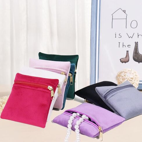 8 Pcs Small Velvet Jewelry Pouches with Zipper, 3.94" X 3.94" Padded Velvet Jewelry Pouch for Bracelets, Earrings, Necklaces, Rings, and Bangles Travel Jewelry Storage, (Mixed color) in Kuwait